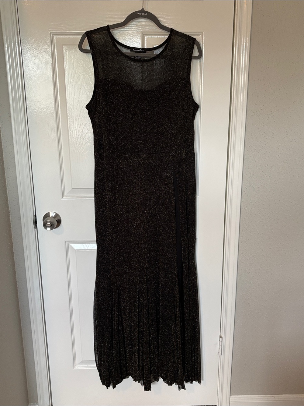 Candalite Black Sleeveless Maxi Dress with Metallic Sparkle Size XL Like New